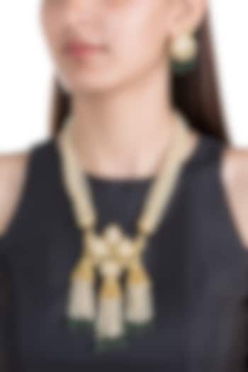 Gold Finish Semi-Precious Green Onyx Stone Necklace Set by Auraa Trends