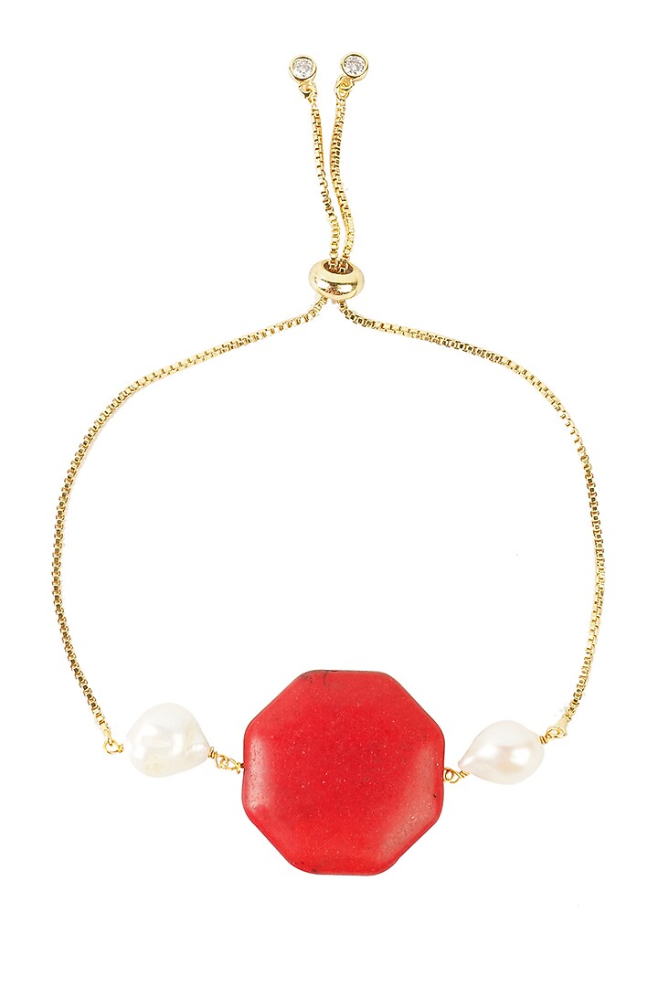 Gold Finish Semi-Precious Red Onyx Stone Bracelet Rakhi by Aura Trends at Pernia's Pop Up Shop