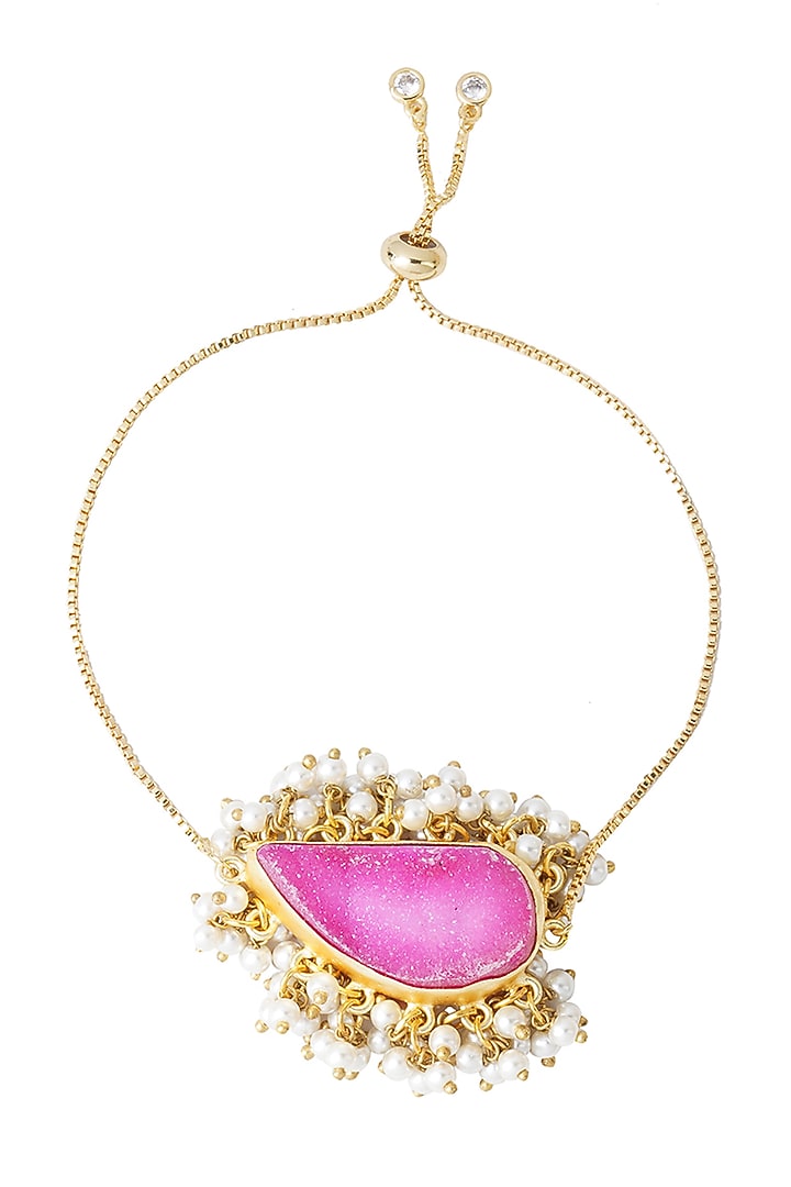 Gold Finish Agate & Druzy Stone Bracelet Rakhi by Aura Trends at Pernia's Pop Up Shop
