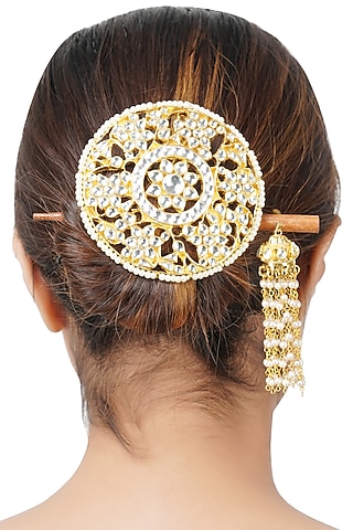 Gold Plated Kundan Polki Juda Accessory by Aura Trends