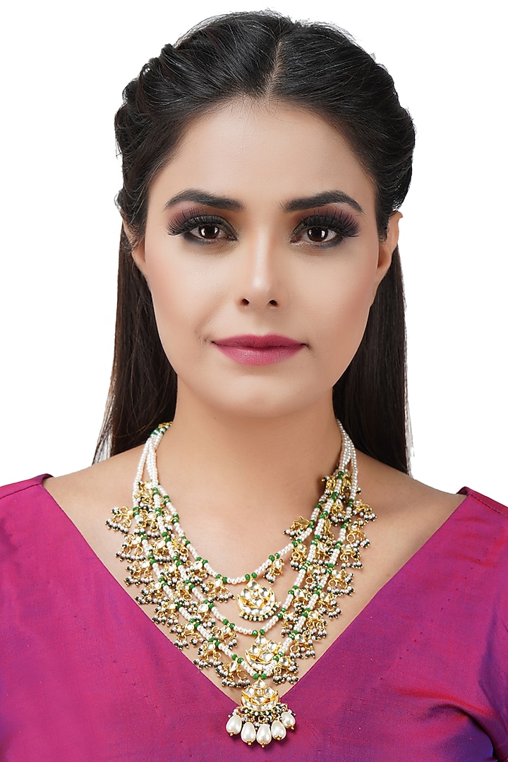 Gold Plated Kundan Polki Layered Necklace by Aura Trends at Pernia's Pop Up Shop