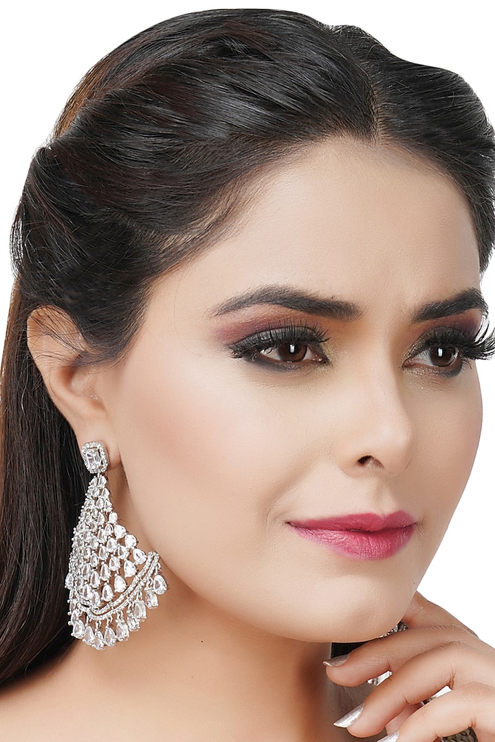White Finish Diamond Earrings by Auraa Trends