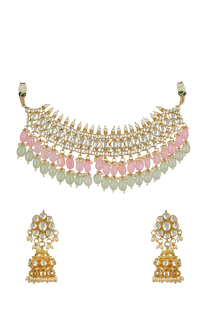 Gold Plated Kundan Polki Necklace Set by Aura Trends at Pernia's Pop Up Shop