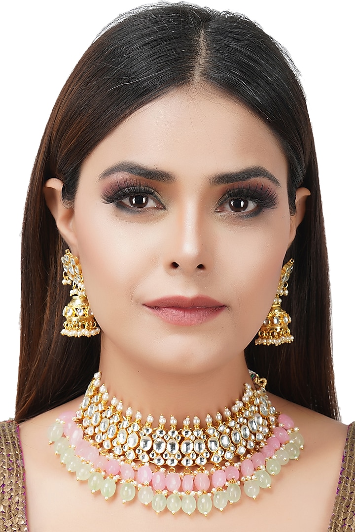 Gold Plated Kundan Polki Necklace Set by Aura Trends at Pernia's Pop Up Shop
