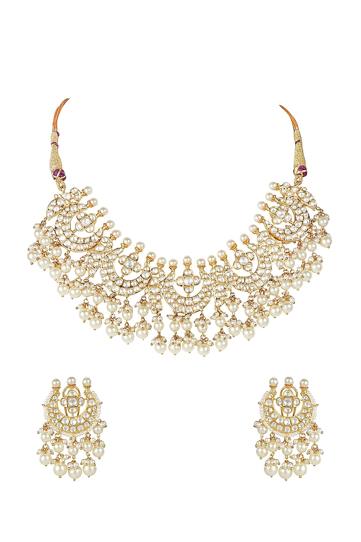 Gold Plated Pearl & Kundan Polki Necklace Set by Aura Trends at Pernia's Pop Up Shop
