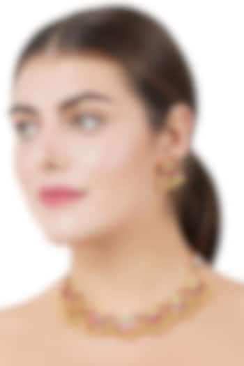 Gold Plated Kundan Polki Red Necklace Set by Auraa Trends at Pernia's Pop Up Shop