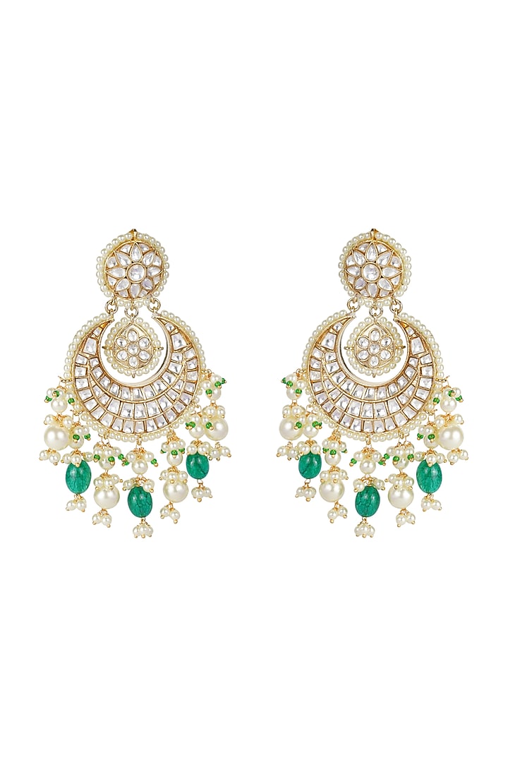 Gold Plated Kundan Polki Chandbali Earrings by Aura Trends at Pernia's Pop Up Shop
