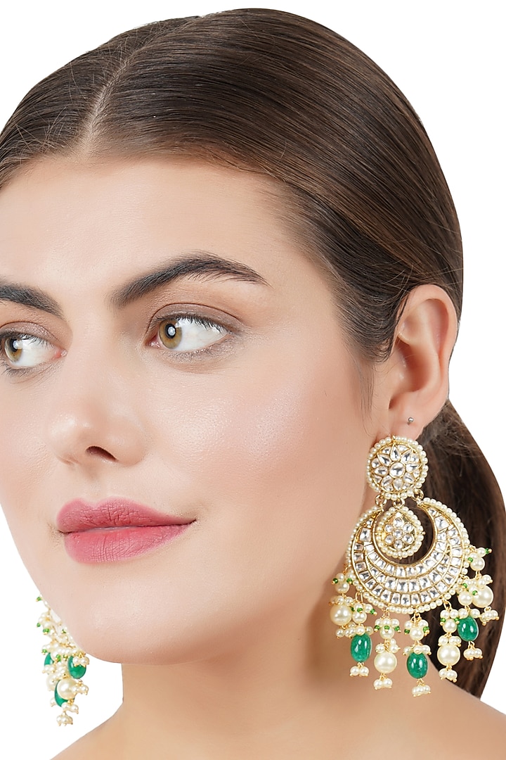 Gold Plated Kundan Polki Chandbali Earrings by Aura Trends at Pernia's Pop Up Shop