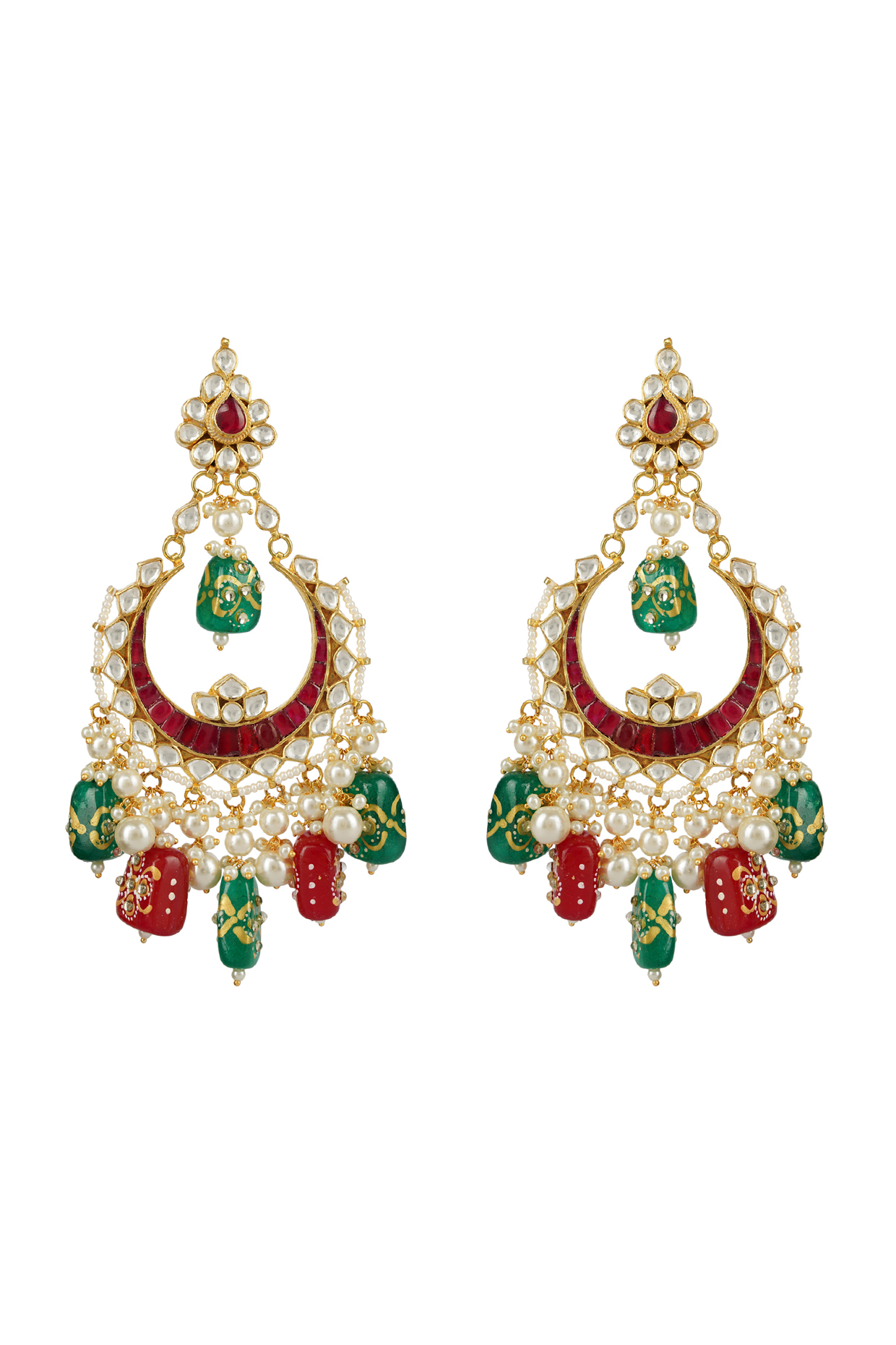 Gold Plated Chandbali Earrings With Kundan Polki by Auraa Trends