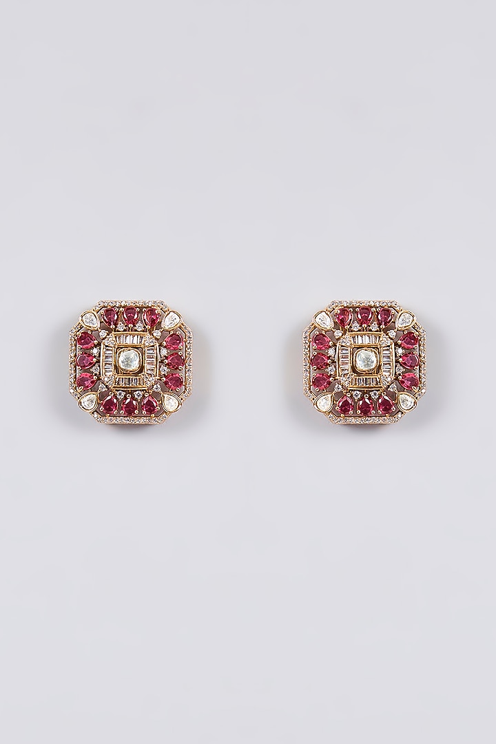 Gold Finish Kundan Polki & Magenta Stone Choker Necklace Set by Aura Trends at Pernia's Pop Up Shop