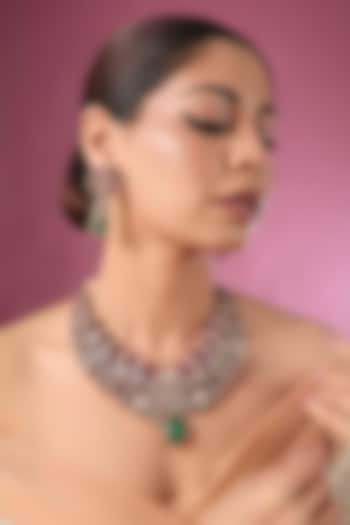 Antique Gold Finish Kundan Polki & Ruby Pink Stone Choker Necklace Set by Auraa Trends at Pernia's Pop Up Shop