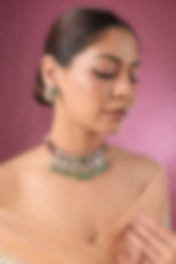 Gold Plated Kundan Polki & Ruby Beaded Choker Necklace Set by Auraa Trends at Pernia's Pop Up Shop