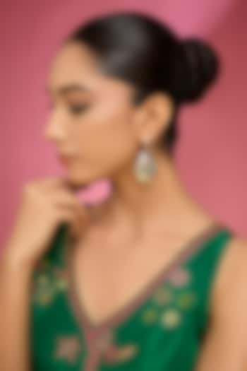 Gold Finish Kundan Polki & Green Stone Dangler Earrings by Auraa Trends at Pernia's Pop Up Shop