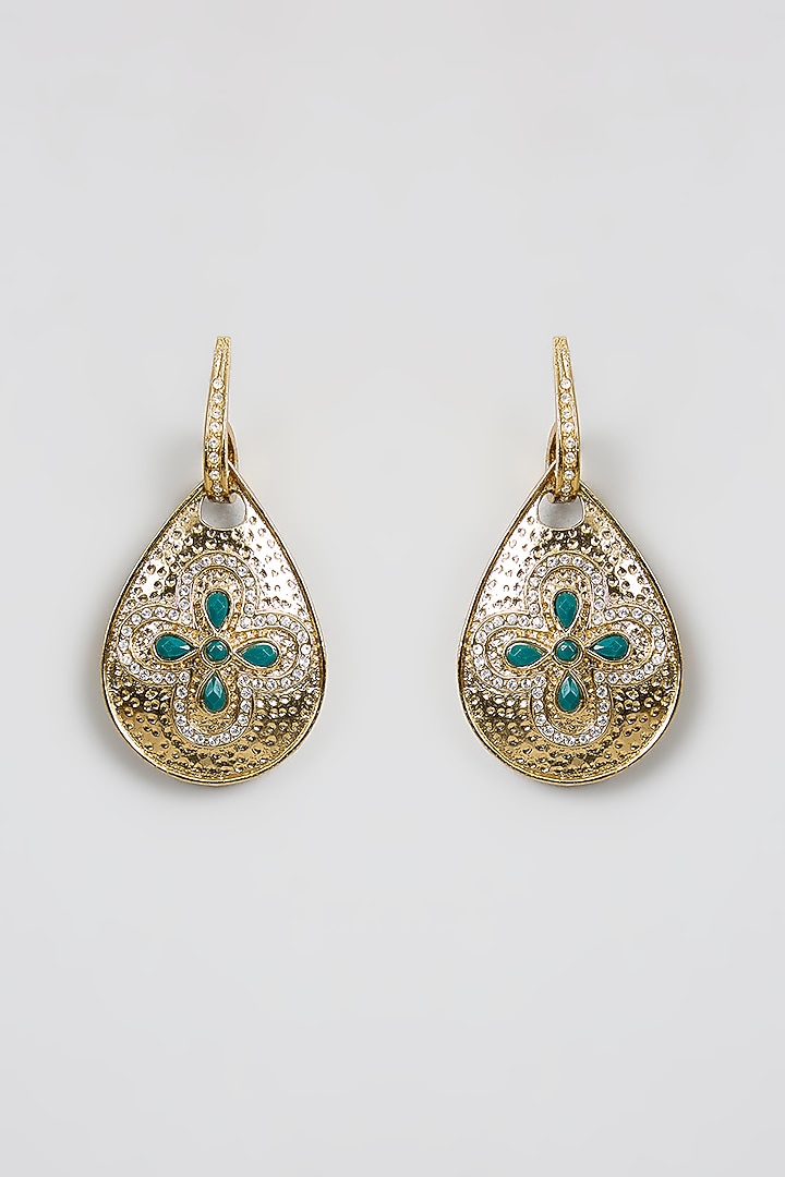 Gold Finish Kundan Polki & Green Stone Dangler Earrings by Aura Trends at Pernia's Pop Up Shop