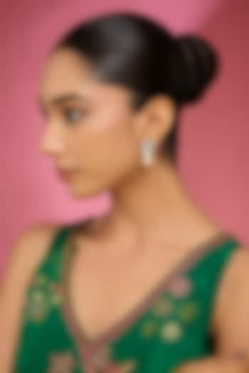 White Rhodium Finish Cubic Zirconia Floral Stud Earrings by Auraa Trends at Pernia's Pop Up Shop