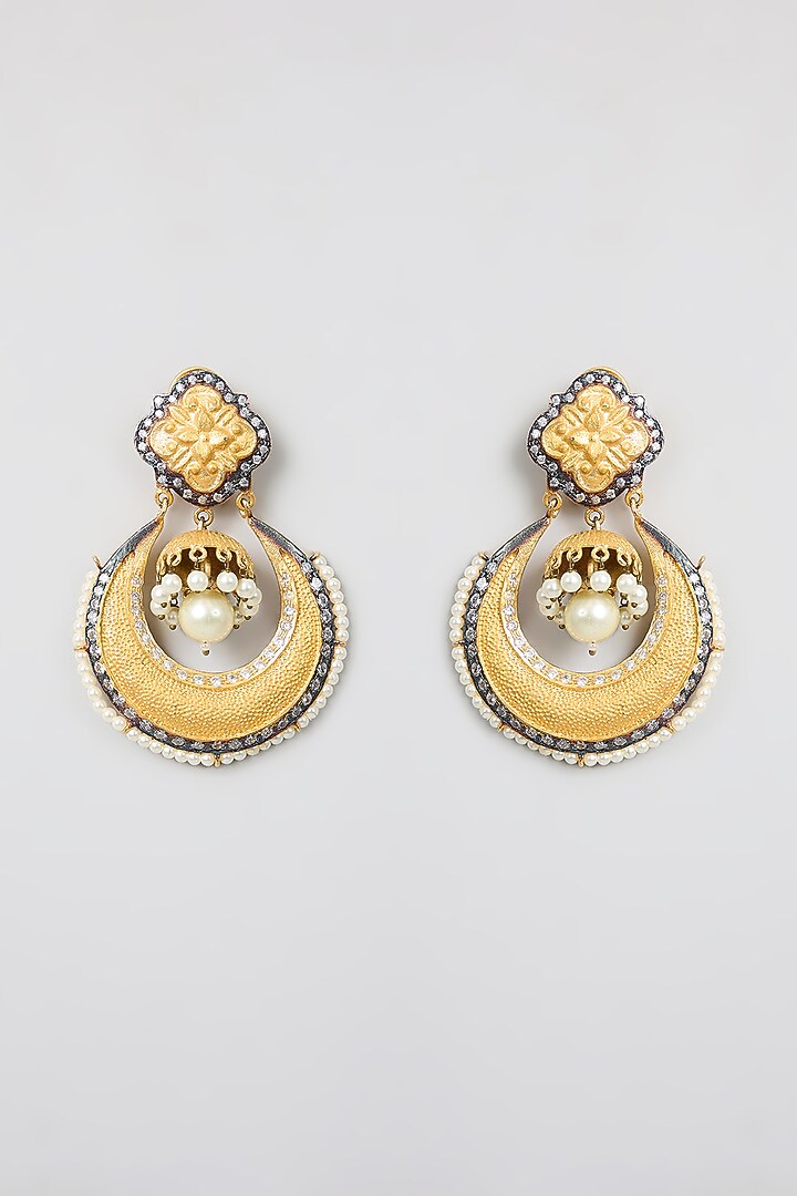 Gold Finish Kundan Polki Chandbali Earrings by Aura Trends at Pernia's Pop Up Shop