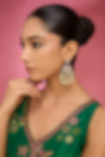 Gold Finish Kundan Polki & Pearl Hanging Chandbali Earrings by Auraa Trends at Pernia's Pop Up Shop