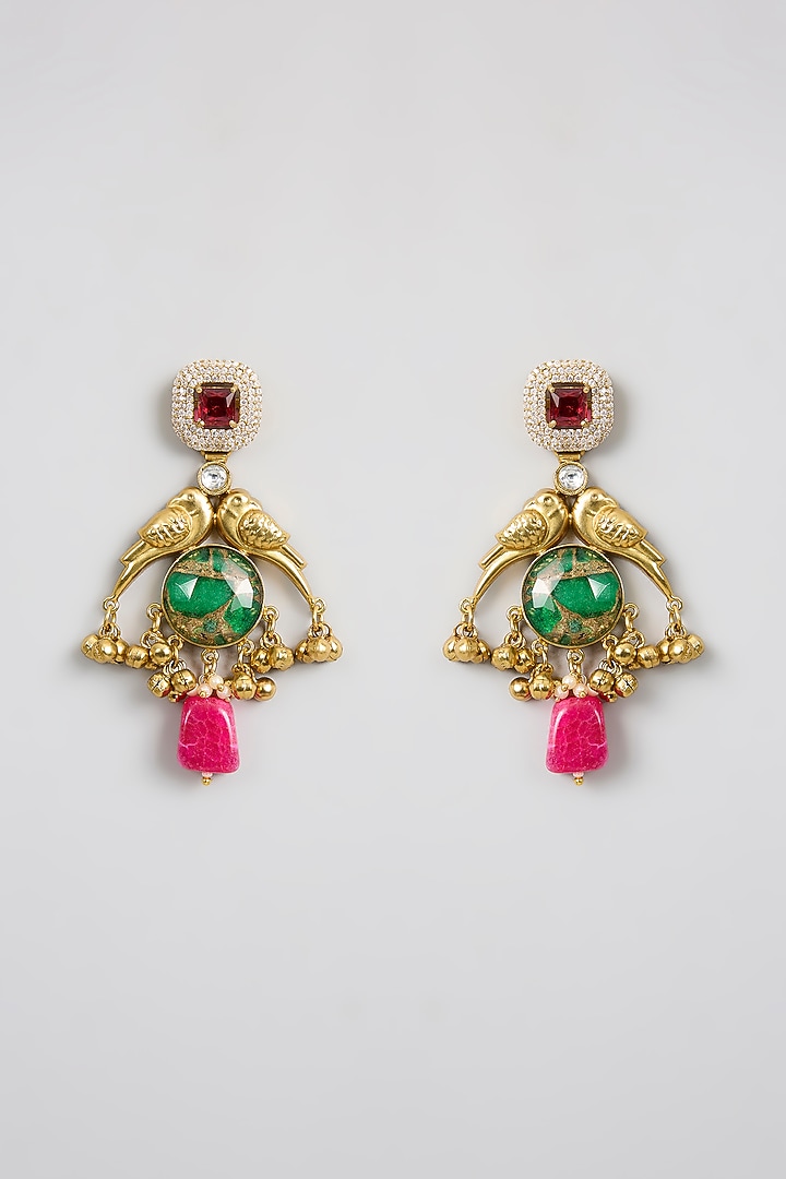 Gold Finish Kundan Polki & Pink Stone Long Necklace Set by Aura Trends at Pernia's Pop Up Shop