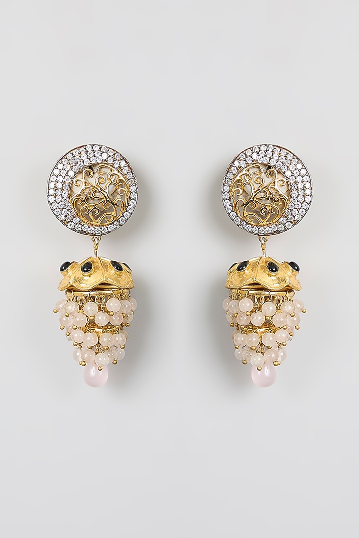 Gold Finish Kundan Polki & American Diamond Dangler Earrings by Aura Trends at Pernia's Pop Up Shop