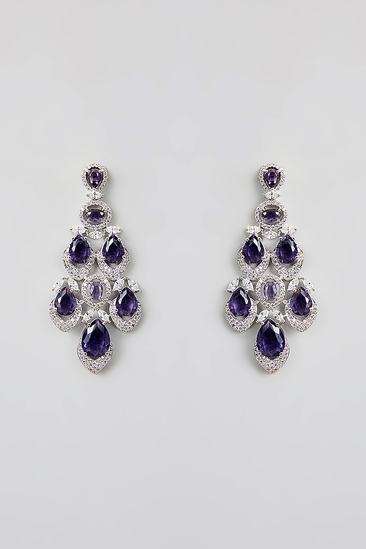 White Rhodium Finish American Diamond & Sapphire Stone Necklace Set by Aura Trends at Pernia's Pop Up Shop