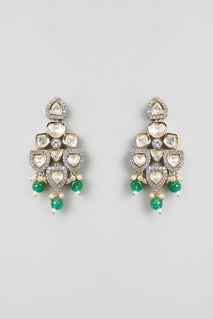 White Finish American Diamond & Green Stone Necklace Set by Aura Trends at Pernia's Pop Up Shop