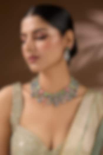 Gold Finish Multi-Colored Kundan Polki Choker Necklace Set by Auraa Trends at Pernia's Pop Up Shop