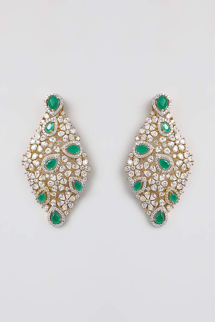Gold Finish Kundan Polki & Green Stone Chandbali Earrings by Aura Trends at Pernia's Pop Up Shop