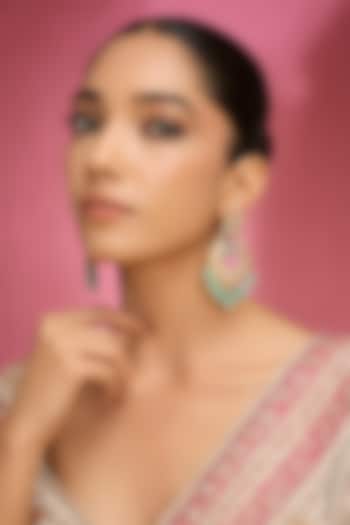 Gold Finish Kundan Polki & Green Stone Chandbali Earrings by Auraa Trends at Pernia's Pop Up Shop