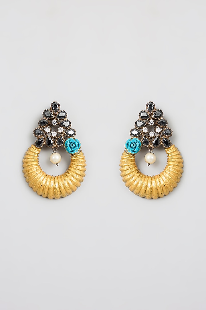 Gold Finish Kundan Polki Turquoise Dangler Earrings by Aura Trends at Pernia's Pop Up Shop