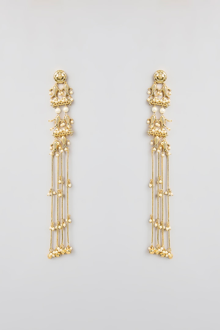 Gold Finish Kundan Polki Dangler Earrings by Aura Trends at Pernia's Pop Up Shop