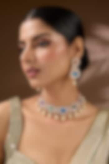 Gold Finish Kundan Polki & Pearl Choker Necklace Set by Auraa Trends at Pernia's Pop Up Shop