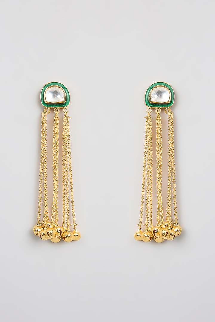 Gold Finish Kundan Polki & Green Sone Dangler Earrings by Aura Trends at Pernia's Pop Up Shop