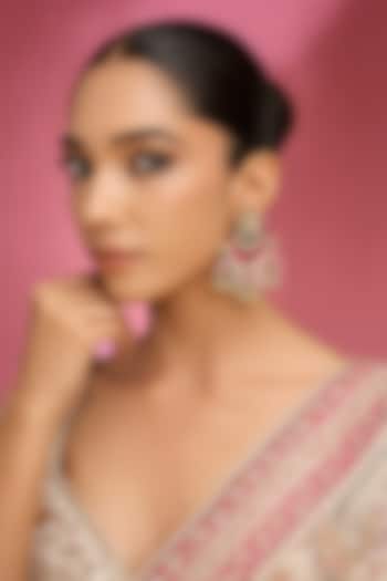 Gold Finish Kundan Polki & Pink Stone Chandbali Earrings by Auraa Trends at Pernia's Pop Up Shop