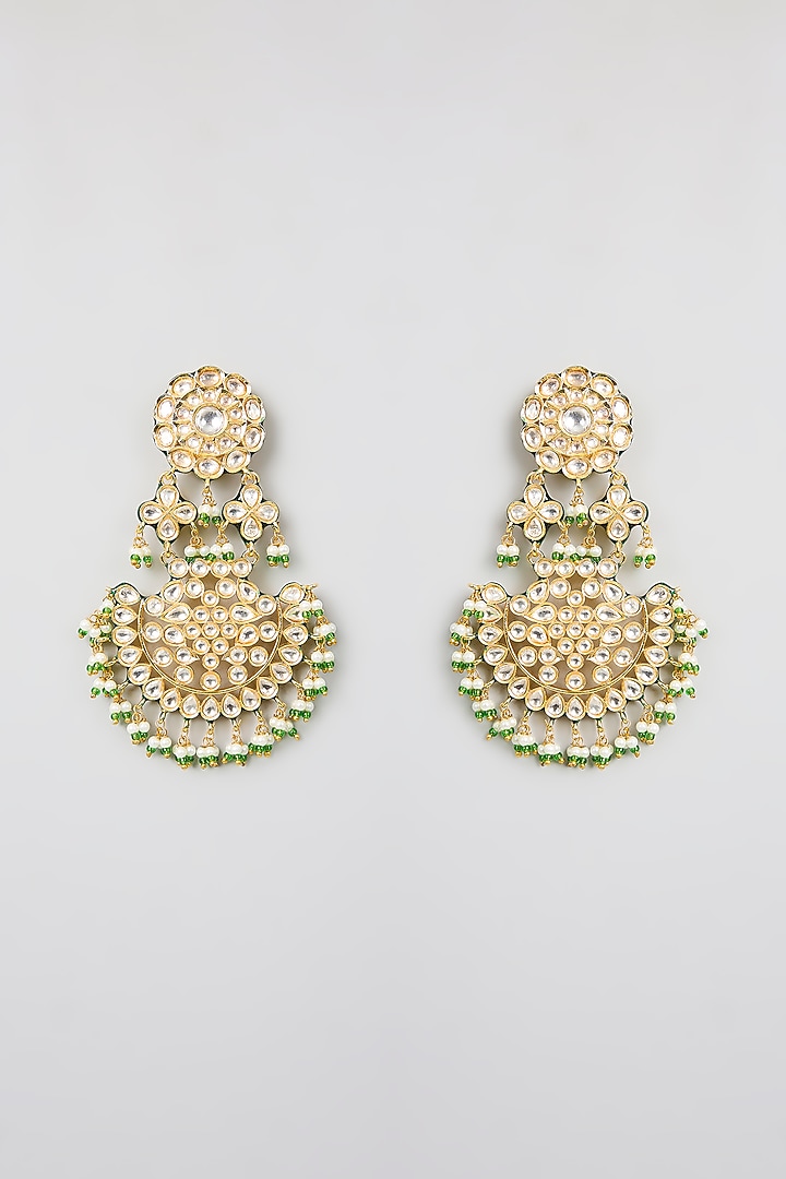 Gold Finish Kundan Polki & Pearl Chandbali Earrings by Aura Trends at Pernia's Pop Up Shop