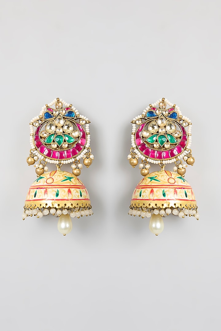 Gold Finish Kundan Polki & Green Stone Dangler Earrings by Aura Trends at Pernia's Pop Up Shop