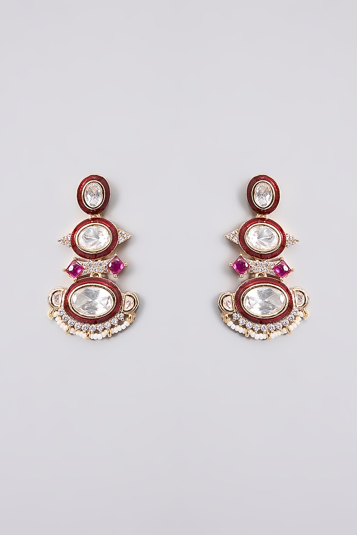 Gold Finish Kundan Polki & Ruby Stone Choker Necklace Set by Aura Trends at Pernia's Pop Up Shop