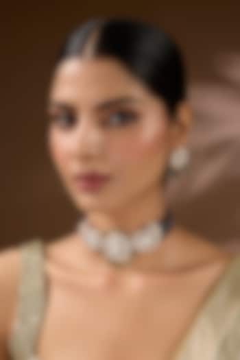 Gold Finish Kundan Polki Enameled Choker Necklace Set by Auraa Trends at Pernia's Pop Up Shop