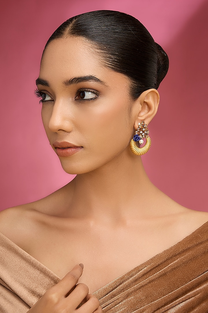 Gold Finish Kundan Polki Dangler Earrings by Aura Trends at Pernia's Pop Up Shop
