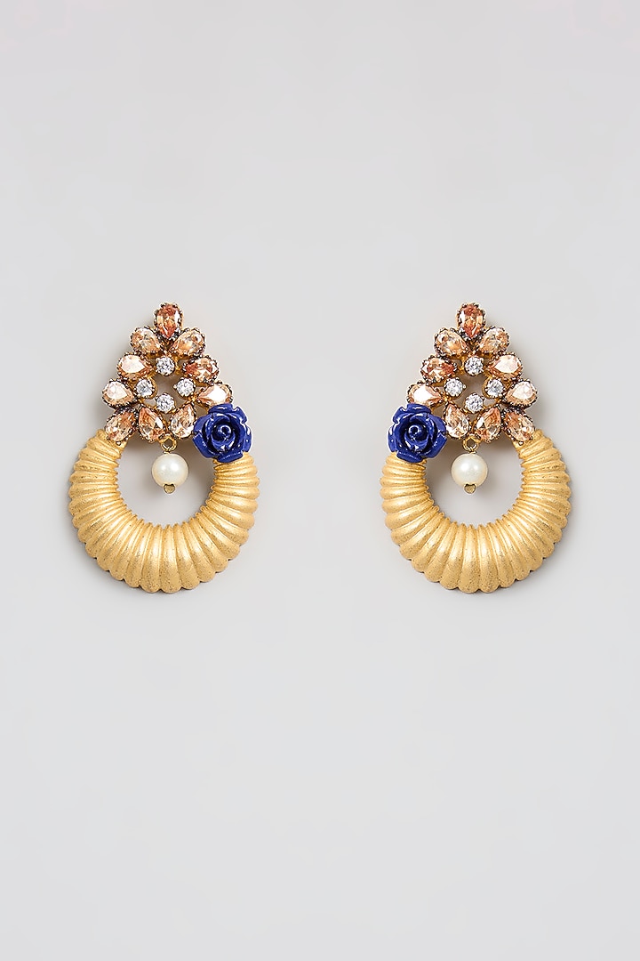 Gold Finish Kundan Polki Dangler Earrings by Aura Trends at Pernia's Pop Up Shop