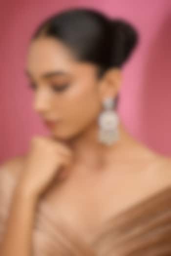 White Finish Kundan Polki Chandbali Earrings by Auraa Trends at Pernia's Pop Up Shop