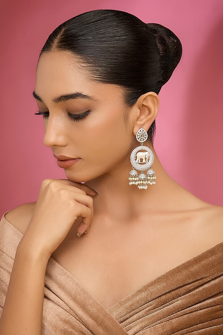White Finish Kundan Polki Chandbali Earrings by Auraa Trends at Pernia's Pop Up Shop
