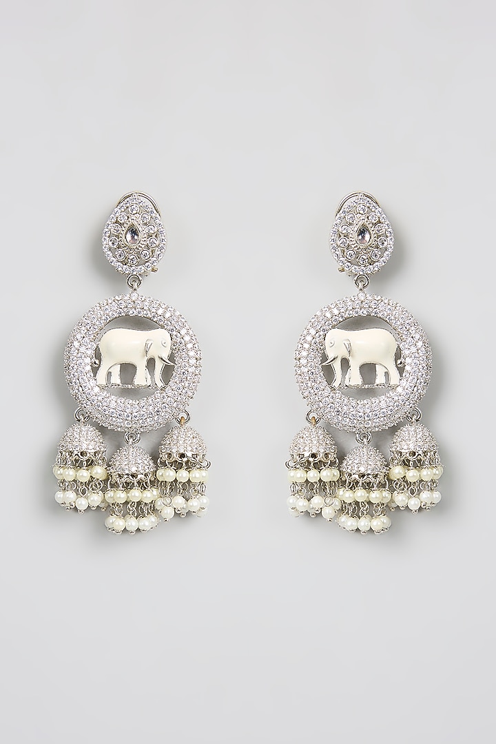 White Finish Kundan Polki Chandbali Earrings by Aura Trends at Pernia's Pop Up Shop