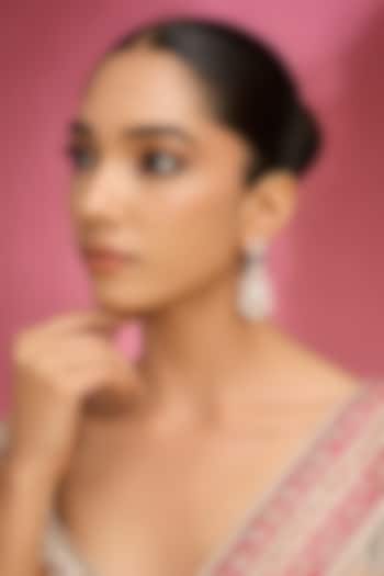 White Finish Kundan Polki & Pearl Dangler Earrings by Auraa Trends at Pernia's Pop Up Shop