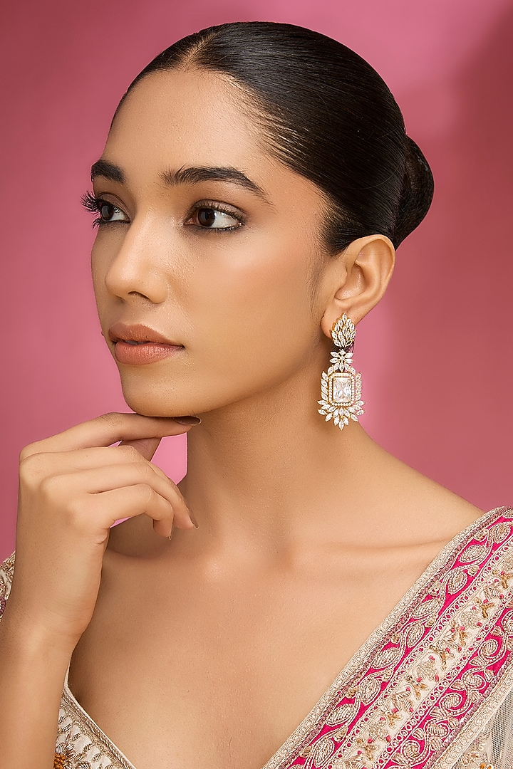 White Finish Kundan Polki & Pearl Dangler Earrings by Auraa Trends at Pernia's Pop Up Shop