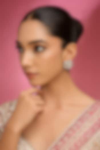 White Finish Kundan Polki & Pearl Stud Earrings by Aura Trends at Pernia's Pop Up Shop