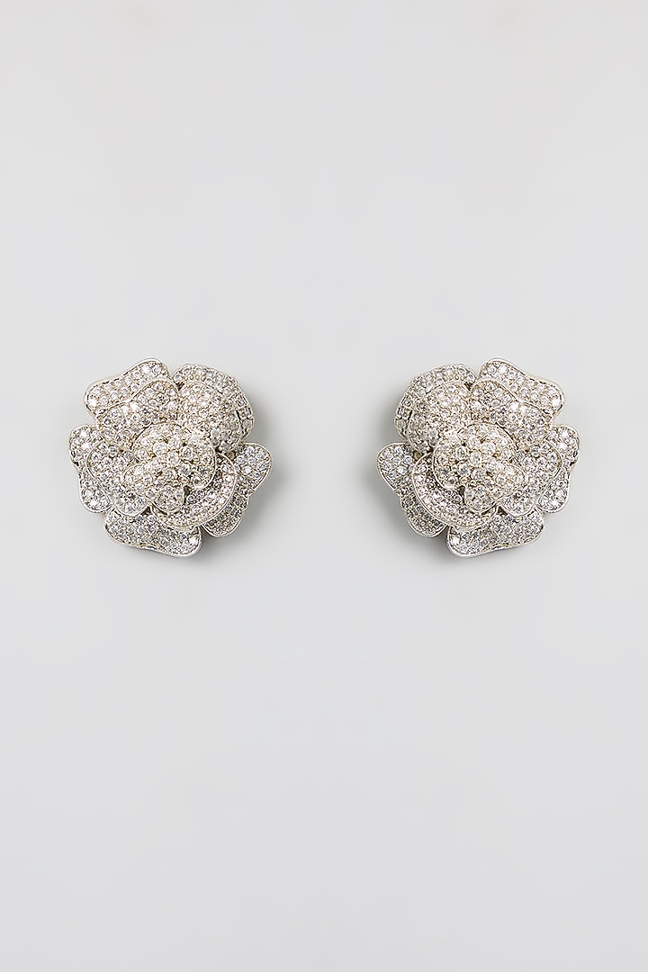 White Finish Kundan Polki & Pearl Stud Earrings by Aura Trends at Pernia's Pop Up Shop