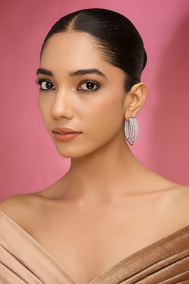 White Finish Kundan Polki & Pearl Hoop Earrings by Auraa Trends at Pernia's Pop Up Shop
