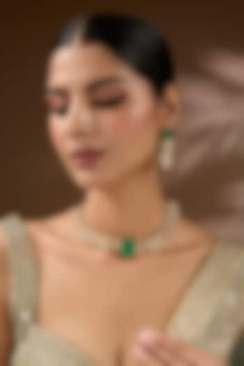 Gold Finish Kundan Polki & Green Stone Choker Necklace Set by Auraa Trends at Pernia's Pop Up Shop