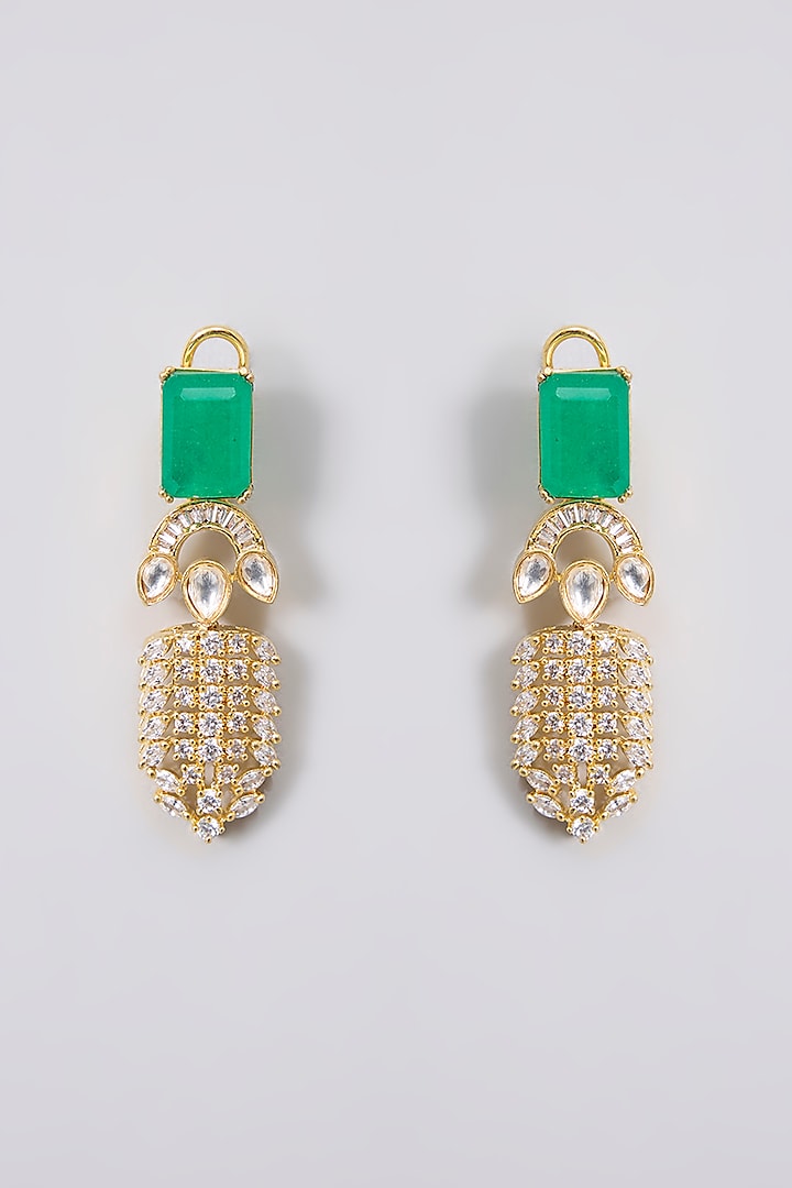 Gold Finish Kundan Polki & Green Stone Choker Necklace Set by Aura Trends at Pernia's Pop Up Shop