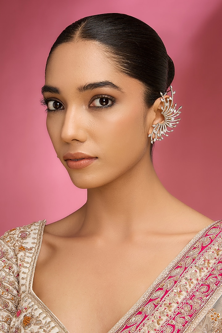 Gold Finish Kundan Polki & Pearl Stud Earrings by Aura Trends at Pernia's Pop Up Shop